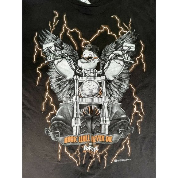 VTG ROCK WILL NEVER DIE  POPEYES CYCLE SHIRT - Picture 2 of 8